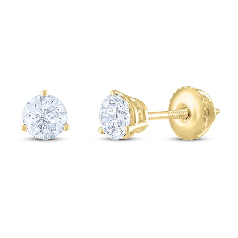 THE LEO Diamond Solitaire Earrings 1 ct tw Round-cut 14K Yellow Gold (I/I1)