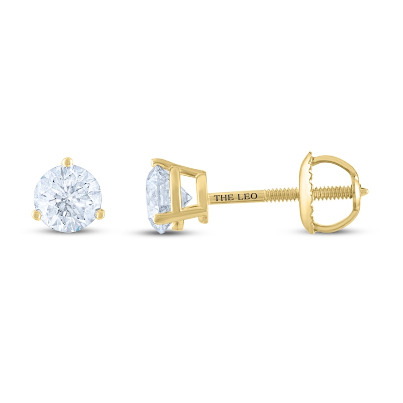 THE LEO Diamond Solitaire Earrings 1 ct tw Round-cut 14K Yellow Gold (I/I1)