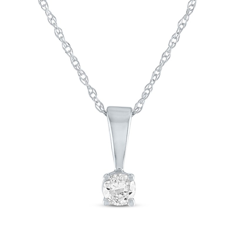 Diamond Solitaire Necklace 1/10 ct tw Round-cut 14K White Gold 18" (J/I3)