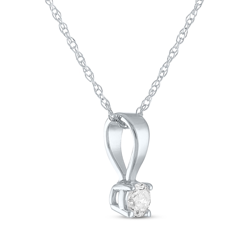 Diamond Solitaire Necklace 1/10 ct tw Round-cut 14K White Gold 18" (J/I3)