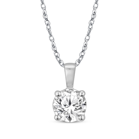 Diamond Solitaire Necklace 1/2 ct tw Round-cut 14K White Gold 18" (J/I3)