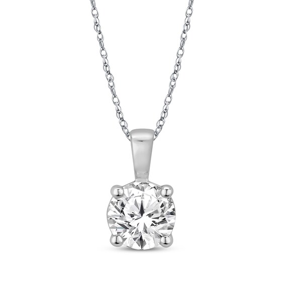 Diamond Solitaire Necklace 1 ct tw Round-cut 14K White Gold 18" (J/I3)