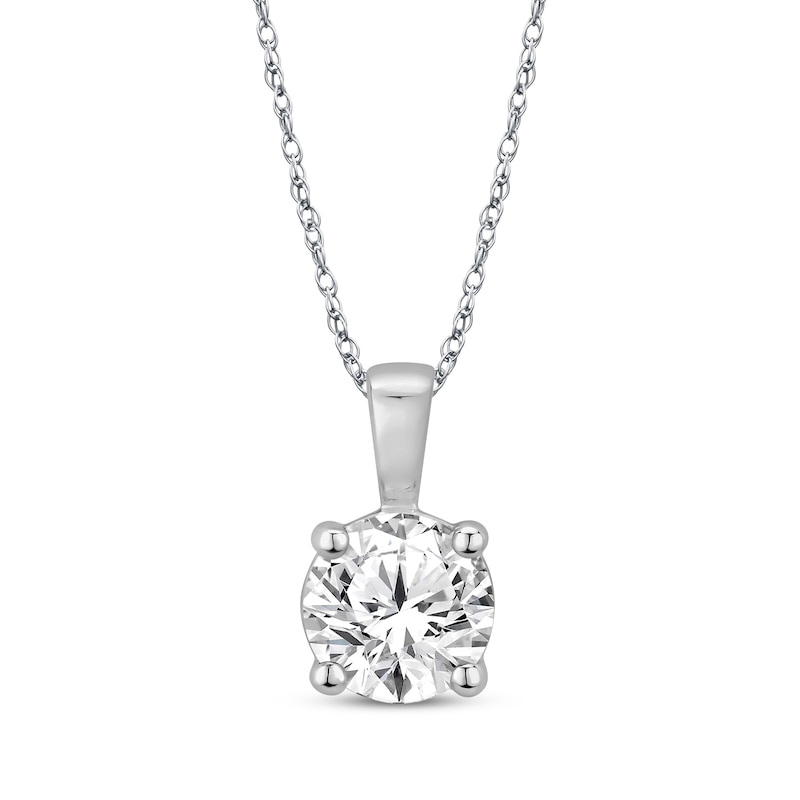 Diamond Solitaire Necklace 1 ct tw Round-cut 14K White Gold 18" (J/I3) with 360