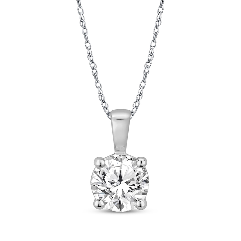 Diamond Solitaire Necklace 1 ct tw Round-cut 14K White Gold 18" (J/I3)