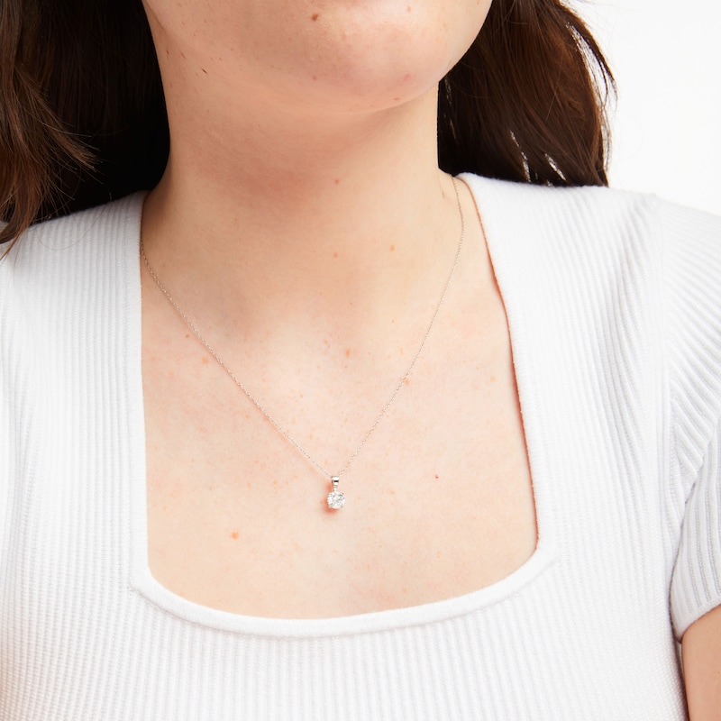 Main Image 2 of Diamond Solitaire Necklace 1 ct tw Round-cut 14K White Gold 18&quot; (J/I3)