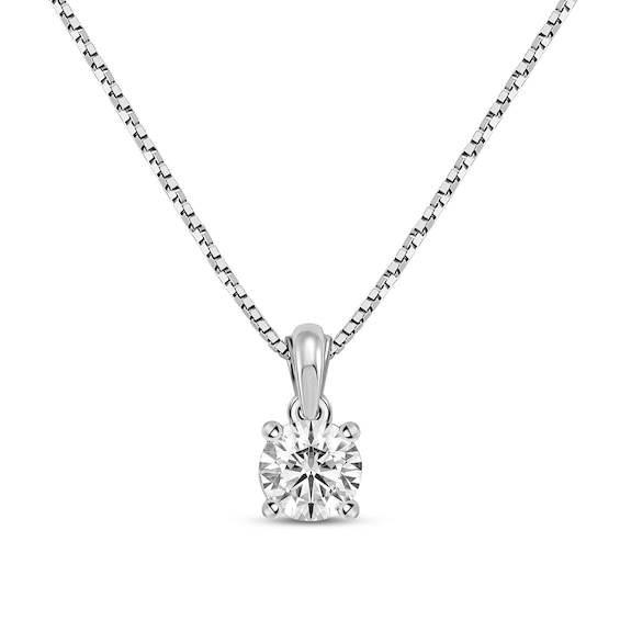 GSI Solitaire Diamond Necklace 1/3 ct tw Round-cut 14K White Gold 18" (I/I1)