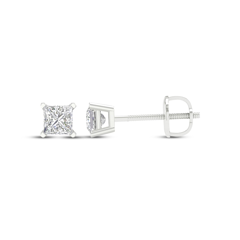 Main Image 3 of KAY Lab-Grown Diamonds Princess-Cut Solitaire Stud Earrings 1/2 ct tw 14K White Gold (F/SI2)