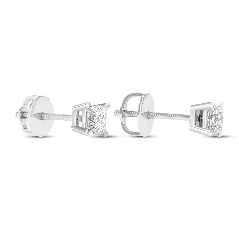 Radiant Prong Simulated Sapphire Toddler Earrings Safety Screw