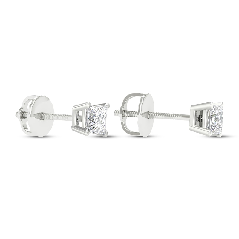 Main Image 4 of KAY Lab-Grown Diamonds Princess-Cut Solitaire Stud Earrings 1/2 ct tw 14K White Gold (F/SI2)