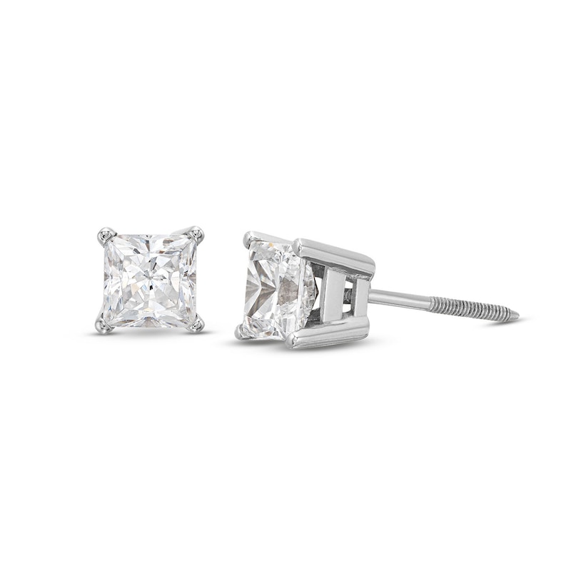 Main Image 1 of KAY Lab-Grown Diamonds Princess-Cut Solitaire Stud Earrings 1 ct tw 14K White Gold (F/SI2)