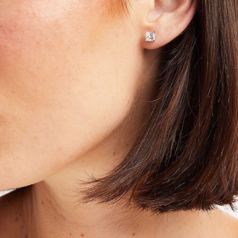Main Image 5 of KAY Lab-Grown Diamonds Princess-Cut Solitaire Stud Earrings 1 ct tw 14K White Gold (F/SI2)