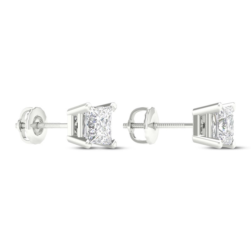 Main Image 4 of KAY Lab-Grown Diamonds Princess-Cut Solitaire Stud Earrings 1-1/2 ct tw 14K White Gold (F/SI2)