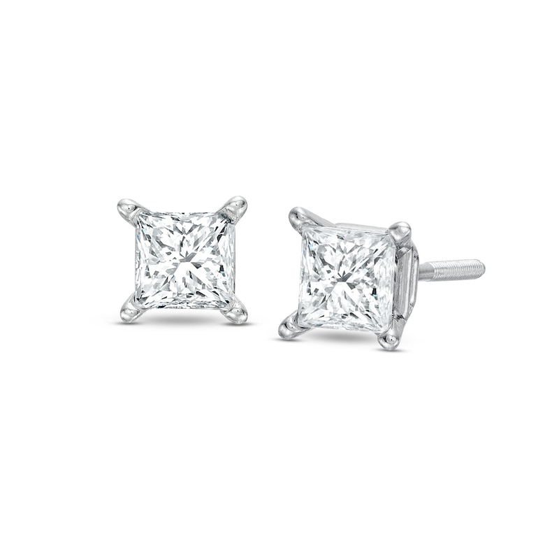 Excellent Cut Diamond Stud Earrings 14K White Gold