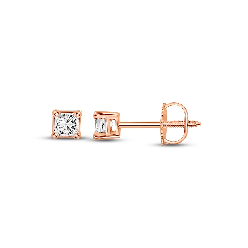 Main Image 1 of Diamond Solitaire Stud Earrings 1/4 ct tw Princess-cut 14K Rose Gold (I/I1)