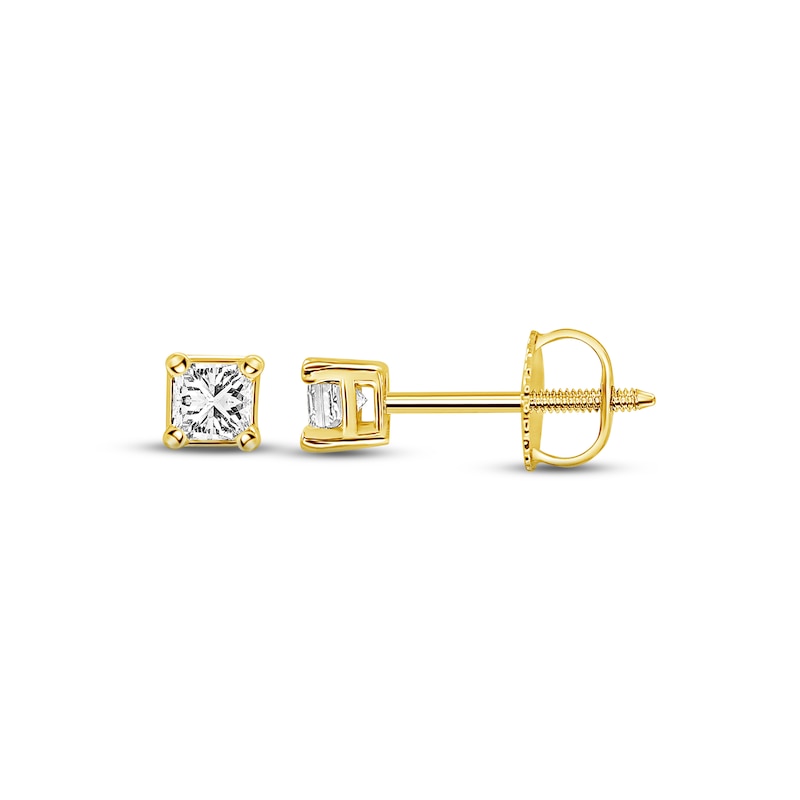 Main Image 1 of Diamond Solitaire Stud Earrings 1/3 ct tw Princess-cut 14K Yellow Gold (I/I1)