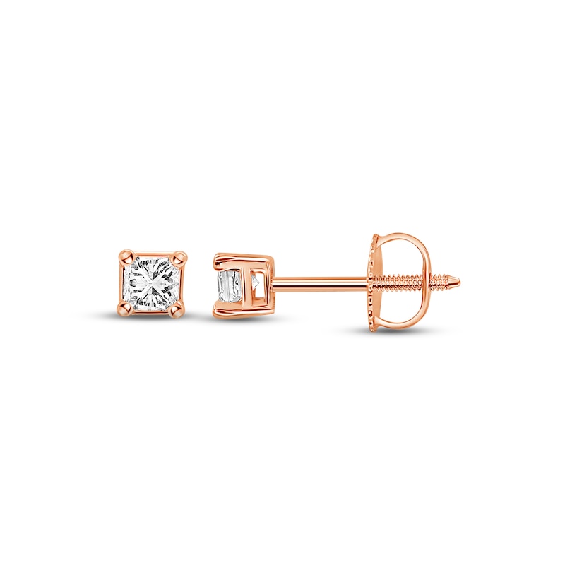 Main Image 1 of Diamond Solitaire Stud Earrings 1/3 ct tw Princess-cut 14K Rose Gold (I/I1)