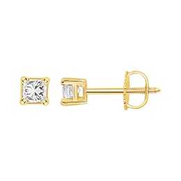 Diamond Solitaire Stud Earrings 1/2 ct tw Princess-cut 14K Yellow Gold