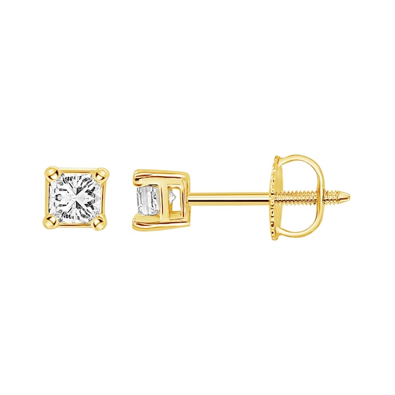 Diamond Solitaire Stud Earrings 1/2 ct tw Princess-cut 14K Yellow Gold (I/I1)