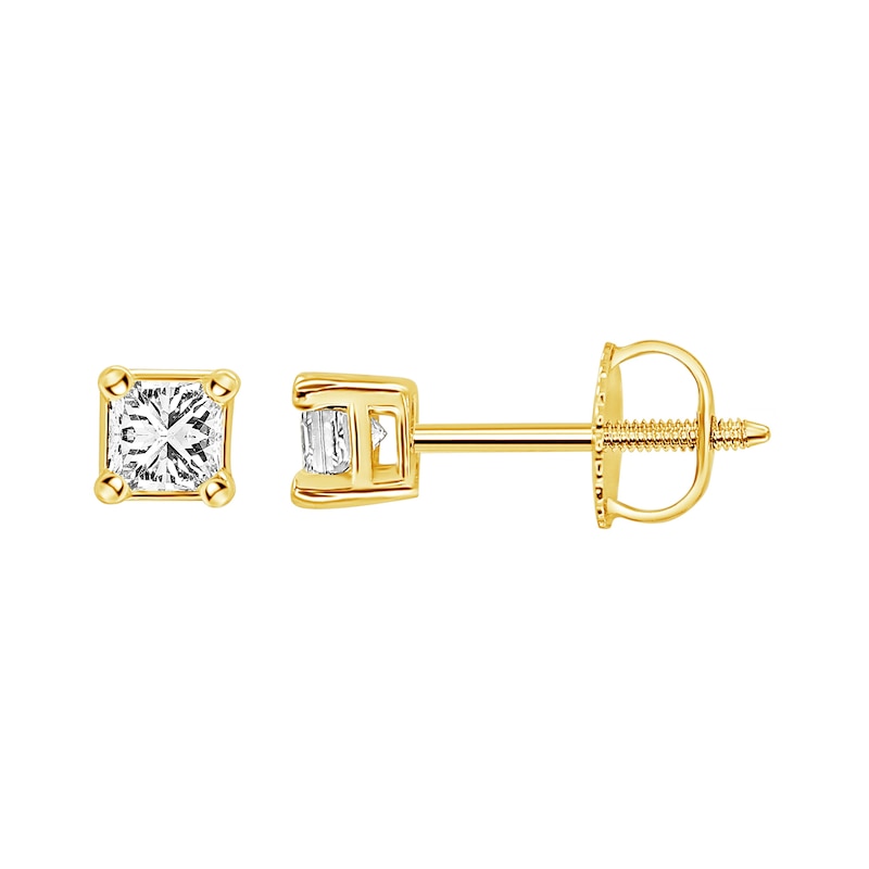 Diamond Solitaire Stud Earrings 1/2 ct tw Princess-cut 14K Yellow Gold ...