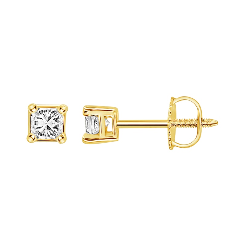 Main Image 1 of Diamond Solitaire Stud Earrings 1/2 ct tw Princess-cut 14K Yellow Gold (I/I1)