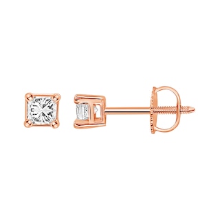 Diamond Solitaire Stud Earrings 1/2 ct tw Princess-cut 14K Rose Gold (I ...
