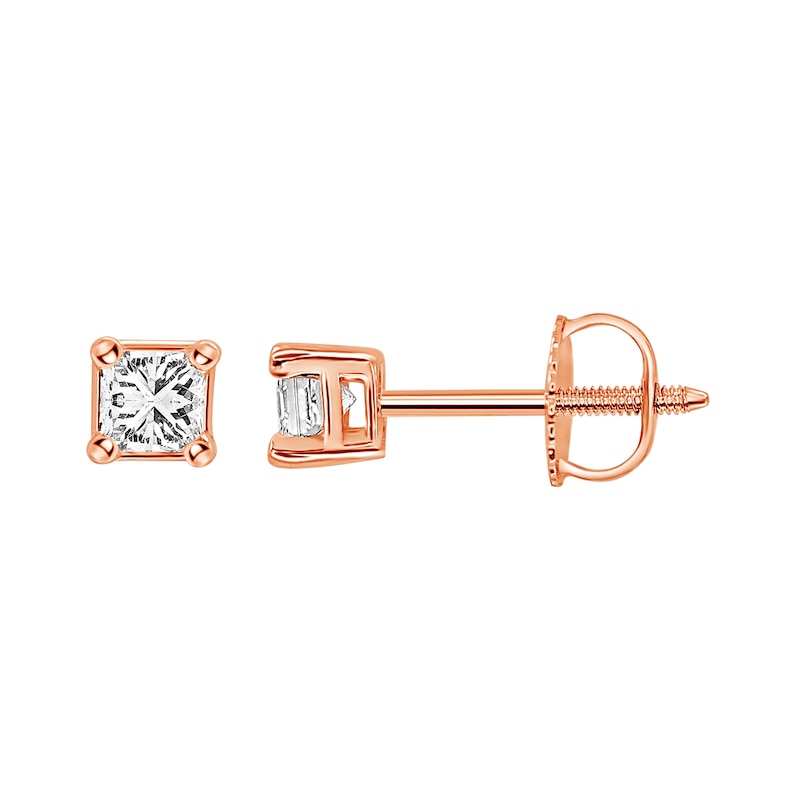 Main Image 1 of Diamond Solitaire Stud Earrings 1/2 ct tw Princess-cut 14K Rose Gold (I/I1)