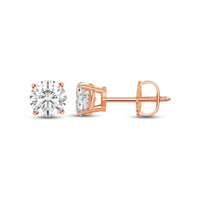 Diamond Solitaire Stud Earrings 1 ct tw Round-cut 14K Rose Gold (I/I1)