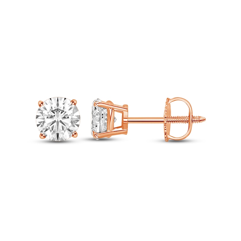 Main Image 1 of Diamond Solitaire Stud Earrings 1 ct tw Round-cut 14K Rose Gold (I/I1)