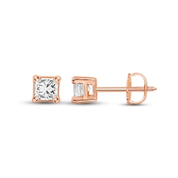 Diamond Solitaire Stud Earrings 1 ct tw Princess-cut 14K Rose Gold (I/I1)