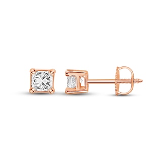 Diamond Solitaire Stud Earrings 1 ct tw Princess-cut 14K Rose Gold (I/I1)