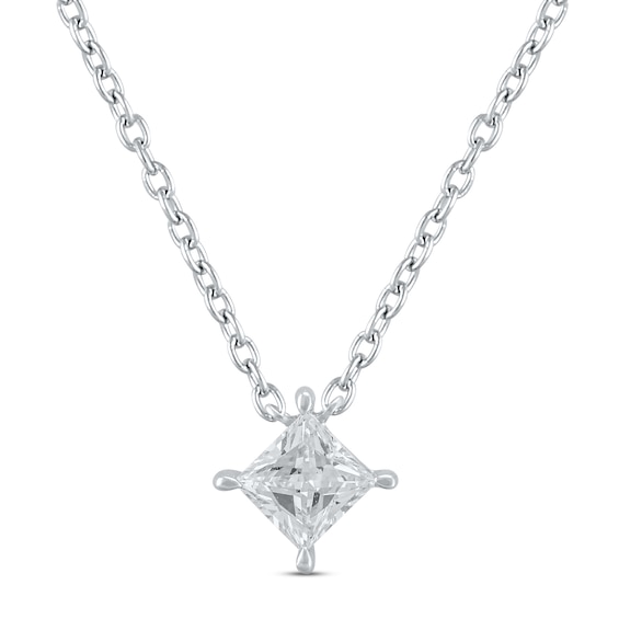KAY Lab-Grown Diamonds Solitaire Diamond Necklace 1/2 ct tw Princess-cut 14K White Gold 19" (F/VS2)