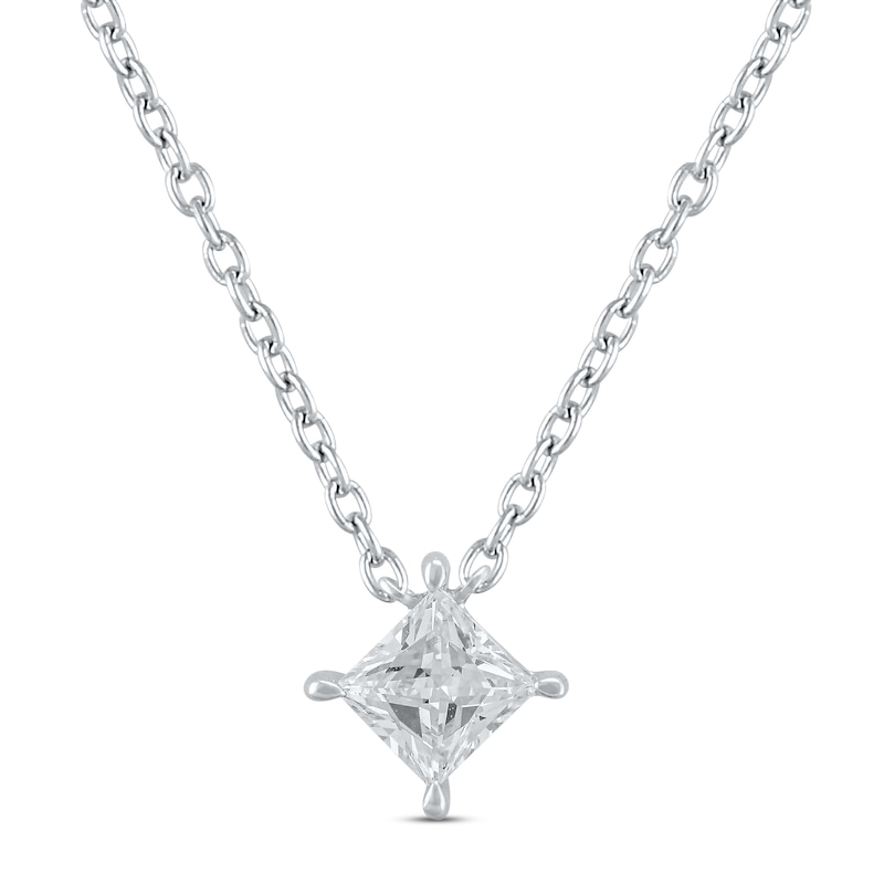 Main Image 1 of KAY Lab-Grown Diamonds Solitaire Diamond Necklace 1/2 ct tw Princess-cut 14K White Gold 19&quot; (F/VS2)
