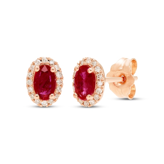 Ruby & Diamond Earrings 1/10 ct tw Round-cut 10K Rose Gold