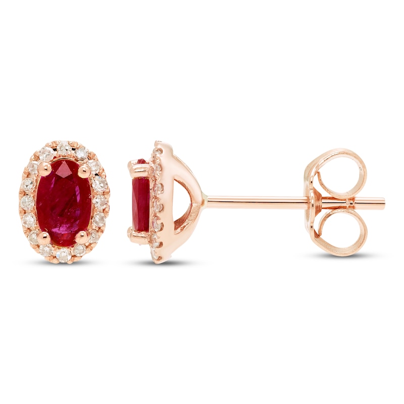 Main Image 3 of Ruby & Diamond Earrings 1/10 ct tw Round-cut 10K Rose Gold