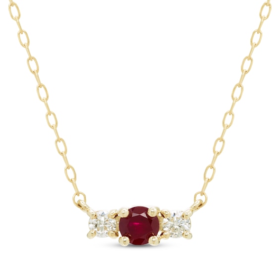 Kay Ruby & Diamond Three-Stone Necklace 1/8 ct tw 10K Yellow Gold