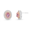 Thumbnail Image 0 of Gems of Serenity Oval-Cut Pink & White Lab-Created Sapphire Earrings Sterling Silver & 10K Rose Gold