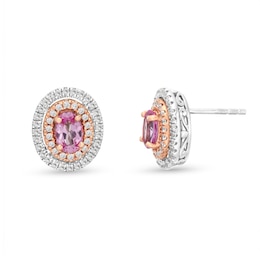 Gems of Serenity Oval-Cut Pink & White Lab-Created Sapphire Earrings Sterling Silver & 10K Rose Gold
