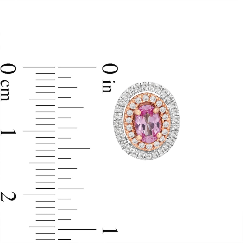 Main Image 2 of Gems of Serenity Oval-Cut Pink & White Lab-Created Sapphire Earrings Sterling Silver & 10K Rose Gold