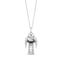 Disney Treasures Toy Story Buzz Lightyear Multi-Stone Necklace 1/10 ct tw Sterling Silver & 10K Yellow Gold 19&quot;