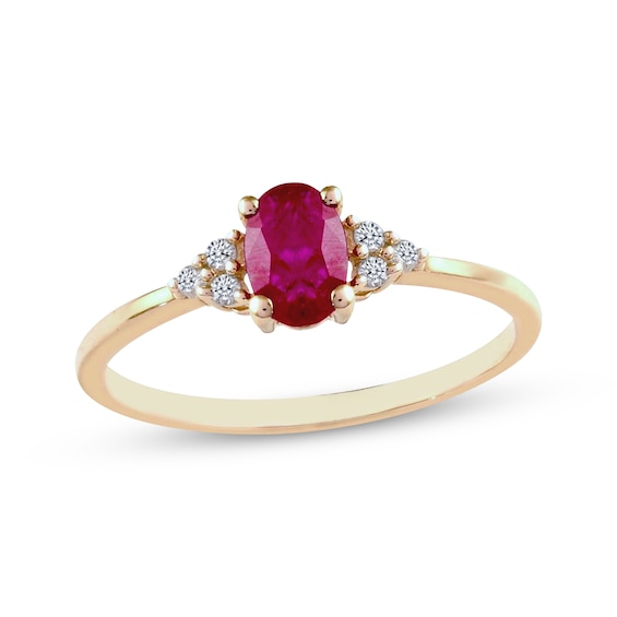 Oval-Cut Ruby & Diamond Ring 1/20 ct tw 10K Yellow Gold