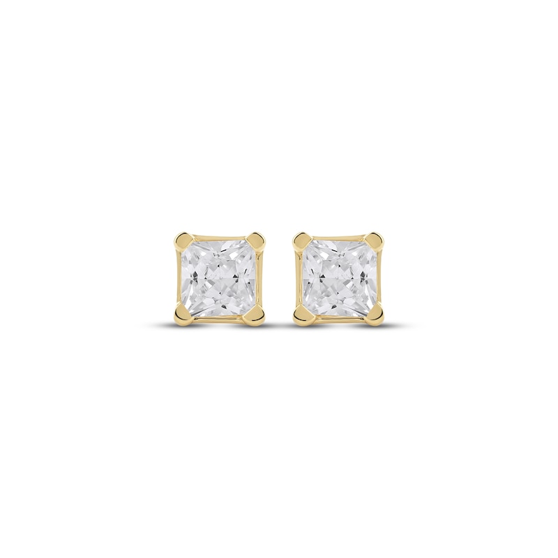 Main Image 2 of KAY Lab-Grown Diamonds Princess-Cut Solitaire Stud Earrings 1/2 ct tw 14K Yellow Gold (F/SI2)