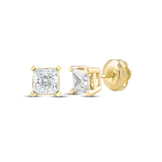 KAY Lab-Grown Diamonds Princess-Cut Solitaire Stud Earrings 3/4 ct tw 14K Yellow Gold (F/SI2)