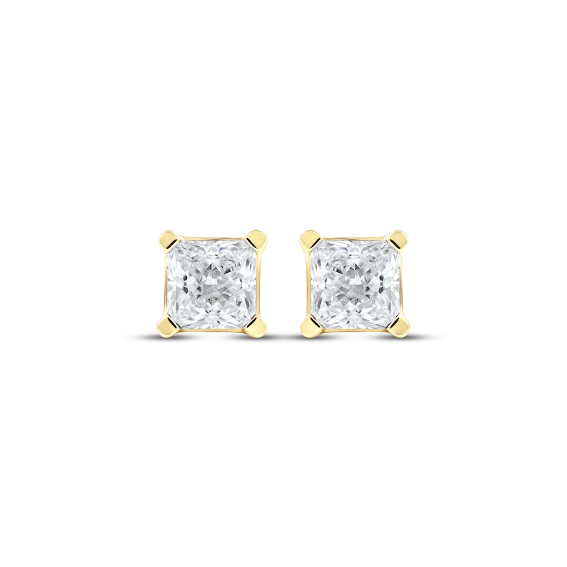 Main Image 2 of KAY Lab-Grown Diamonds Princess-Cut Solitaire Stud Earrings 3/4 ct tw 14K Yellow Gold (F/SI2)
