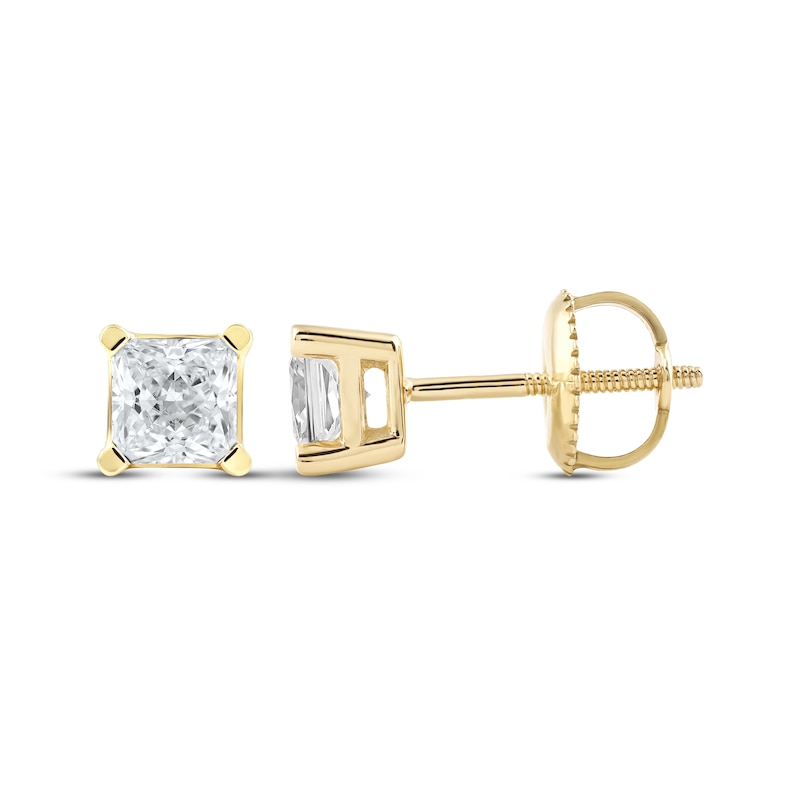 Lab-Created Diamonds by KAY Princess-Cut Solitaire Stud Earrings 3/4 ct tw 14K Yellow Gold (F/SI2)