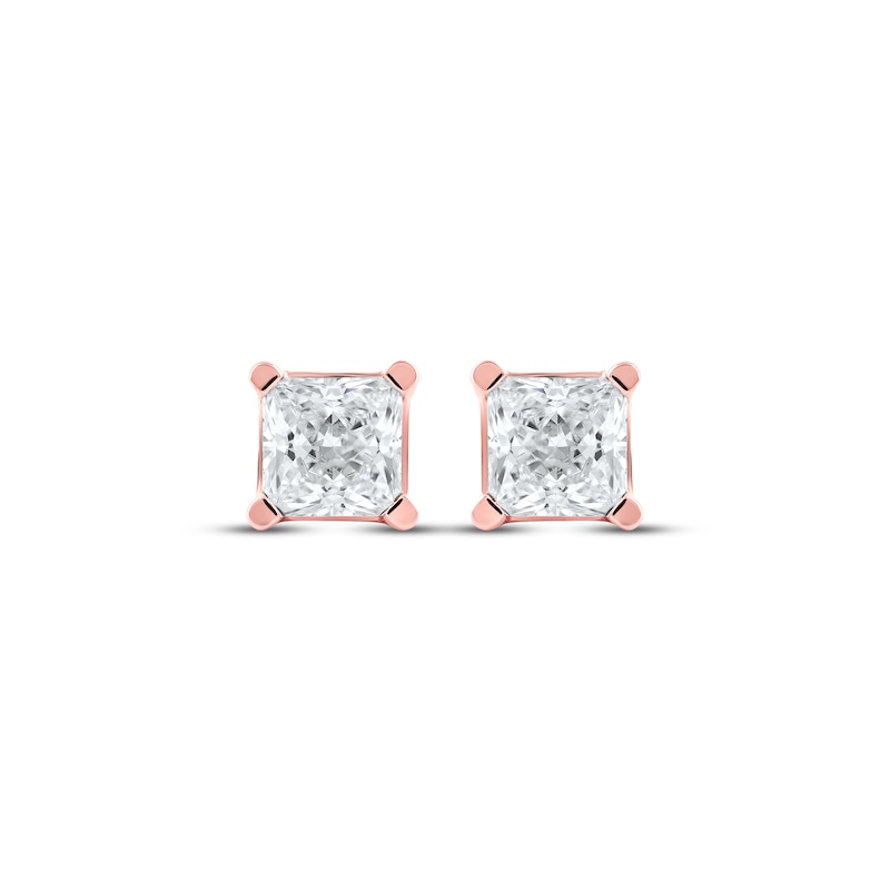 Main Image 2 of KAY Lab-Grown Diamonds Princess-Cut Solitaire Stud Earrings 3/4 ct tw 14K Rose Gold (F/SI2)