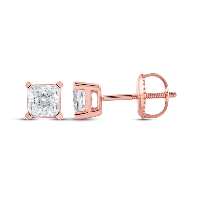 Main Image 3 of KAY Lab-Grown Diamonds Princess-Cut Solitaire Stud Earrings 3/4 ct tw 14K Rose Gold (F/SI2)