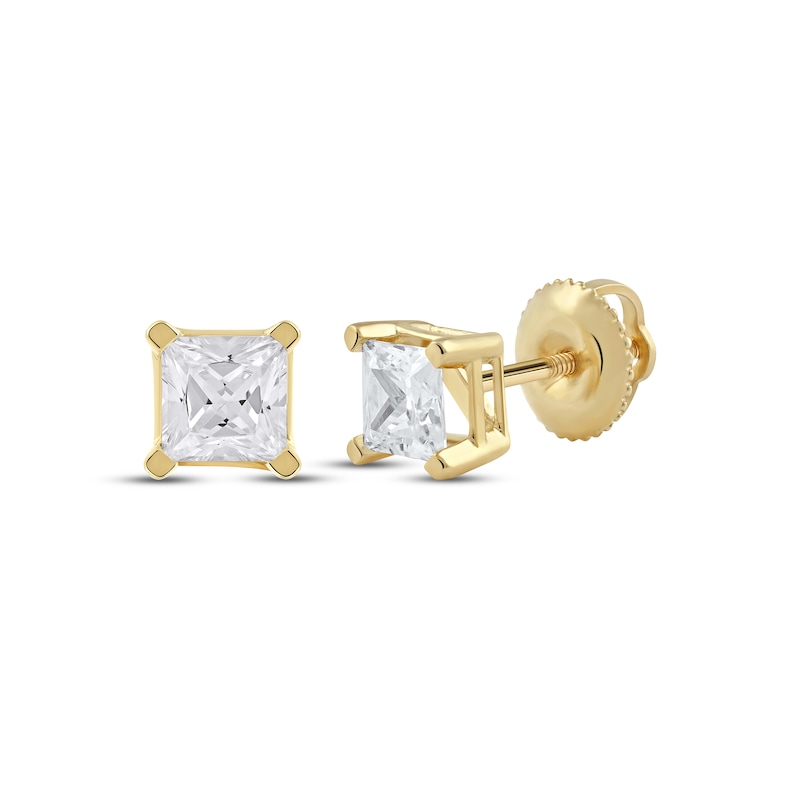Lab-Created Diamonds by KAY Princess-Cut Solitaire Stud Earrings 1 ct tw 14K Yellow Gold (F/SI2)