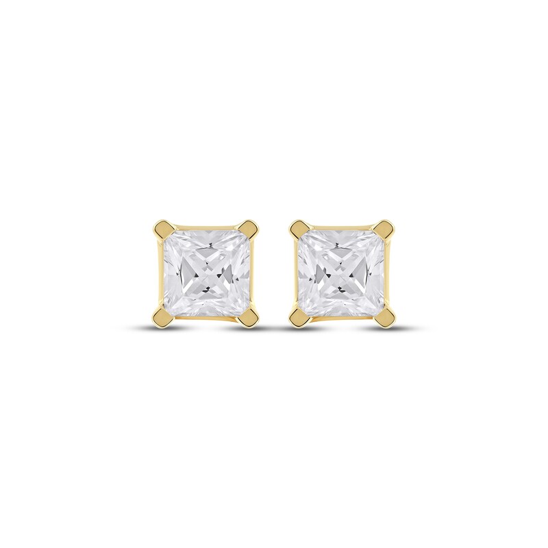 Main Image 2 of KAY Lab-Grown Diamonds Princess-Cut Solitaire Stud Earrings 1 ct tw 14K Yellow Gold (F/SI2)