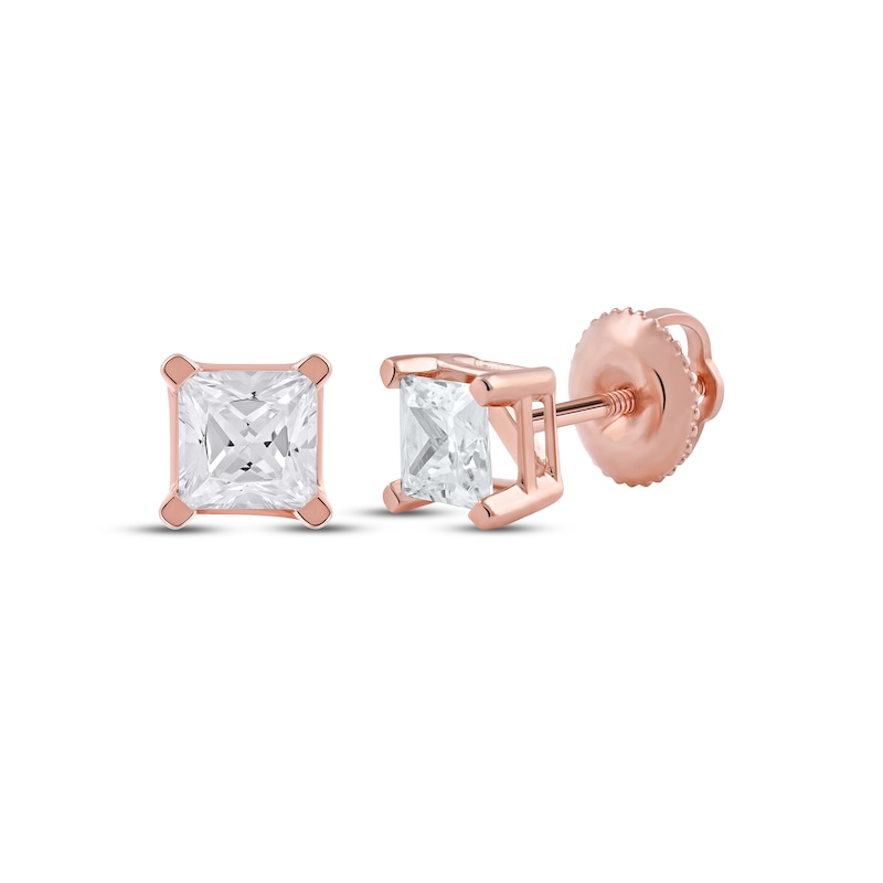 Lab-Created Diamonds by KAY Princess-Cut Solitaire Stud Earrings 1 ct tw 14K Rose Gold (F/SI2)