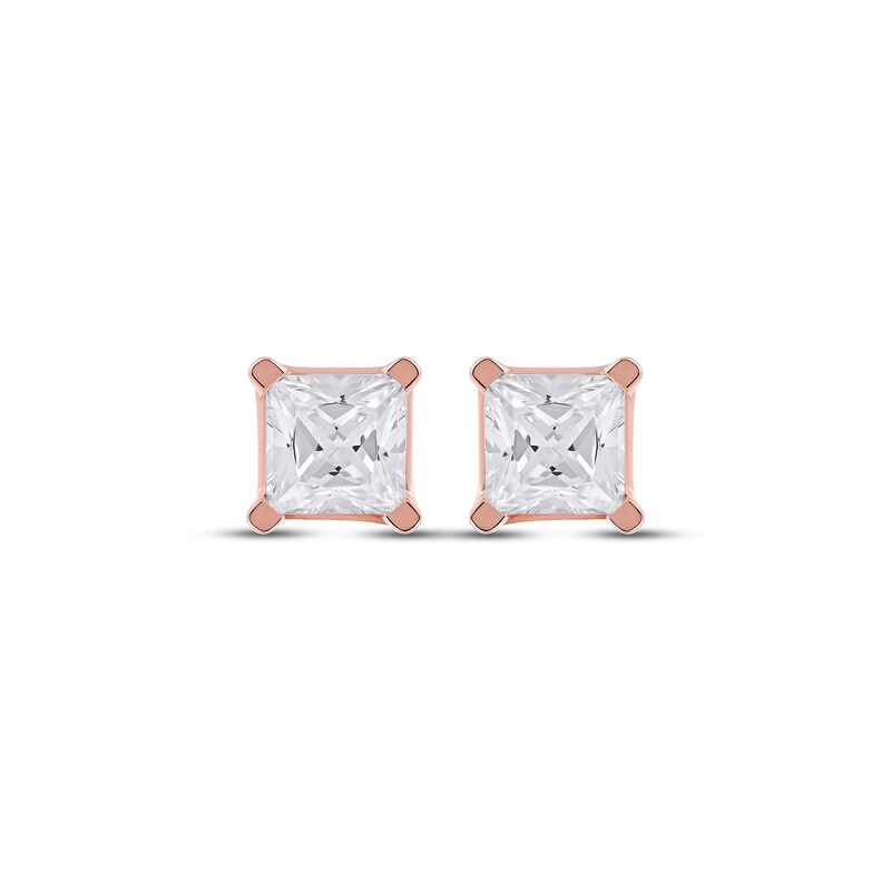 Main Image 2 of KAY Lab-Grown Diamonds Princess-Cut Solitaire Stud Earrings 1 ct tw 14K Rose Gold (F/SI2)